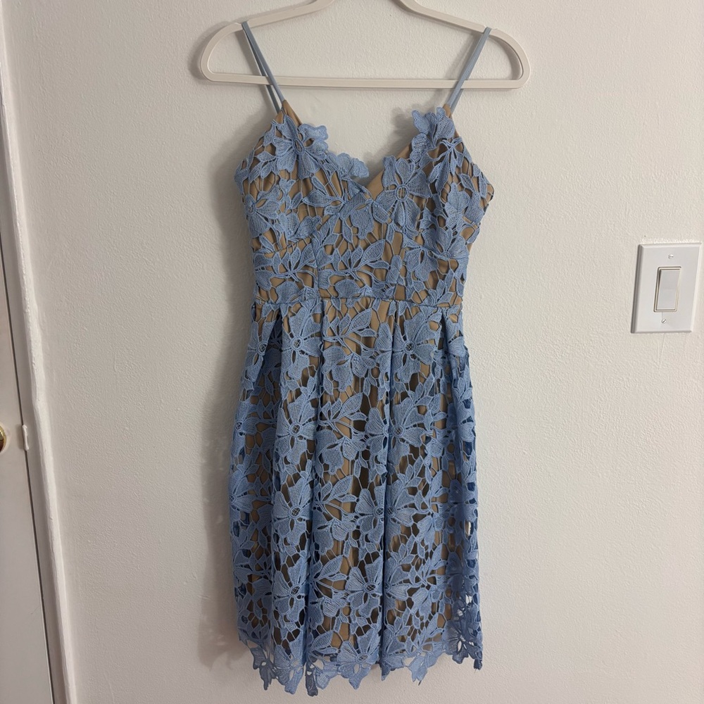 Design Lab Lord & Taylor Blue Floral Lace Dress Size Small